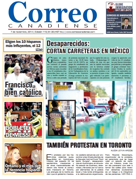 7 noviembre, 2014 Portada Correo Canadiense Nro 115