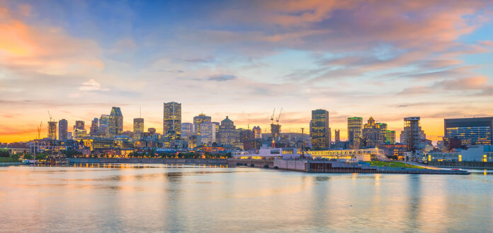 Downtown Montreal skyline at sunset