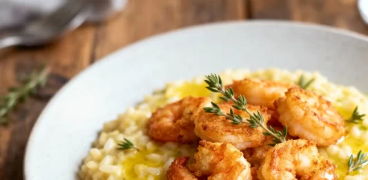 Receta de Risotto Cremoso de Limón y Tomillo con Camarones Dorados