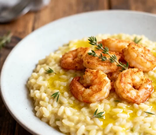 Receta de Risotto Cremoso de Limón y Tomillo con Camarones Dorados
